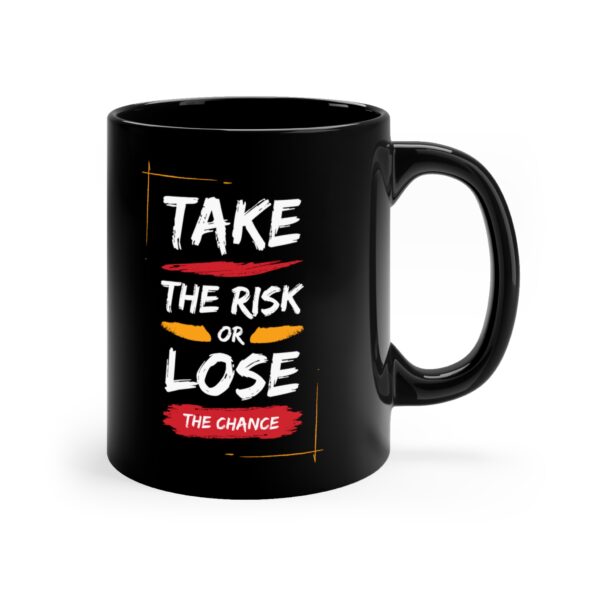 Take the risk or lose black coffee mug itamil academy