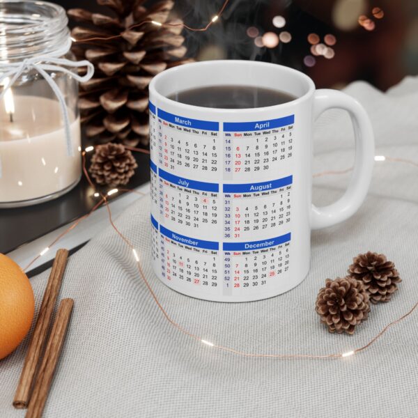 2025 Calendar on White Coffee Mug 11 oz Unique design for office use Decorative and Home Use Jeswyn Sublimation Mug - Image 3