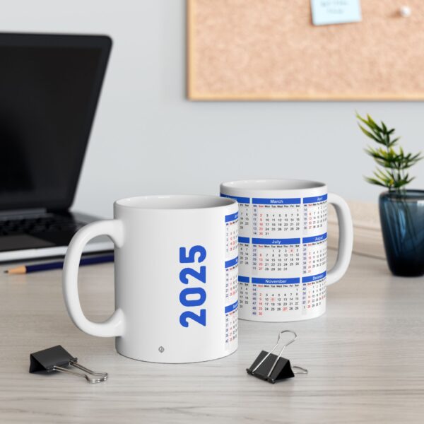 2025 Calendar on White Coffee Mug 11 oz Unique design for office use Decorative and Home Use Jeswyn Sublimation Mug - Image 4