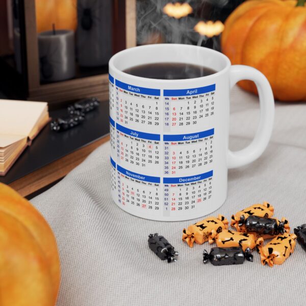 2025 Calendar on White Coffee Mug 11 oz Unique design for office use Decorative and Home Use Jeswyn Sublimation Mug - Image 5