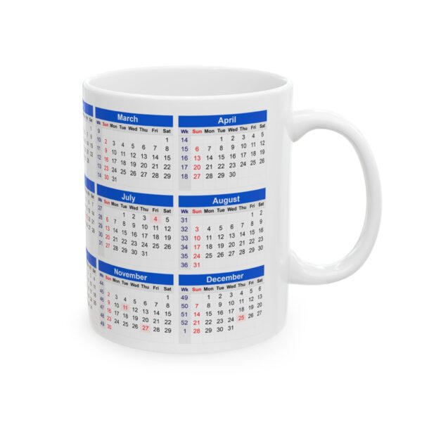 2025 Calendar on White Coffee Mug 11 oz Unique design for office use Decorative and Home Use Jeswyn Sublimation Mug - Image 9